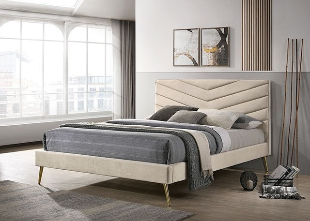 Vivar Mid Century Modern Flannelette Padded Headboard Bed