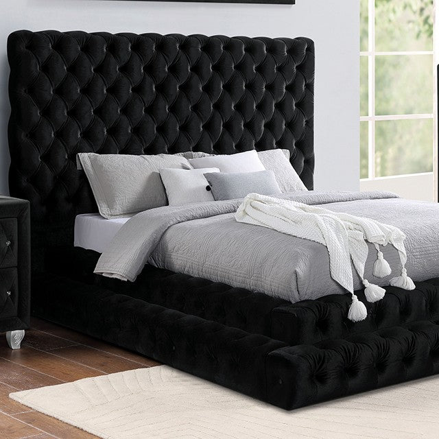 Stefania Glam Velvet Solid Wood Crystal Acrylic Buttons Upholstered Bed