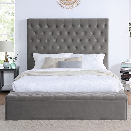 Athenelle Transitional Button Tufting Gray Platform Bed