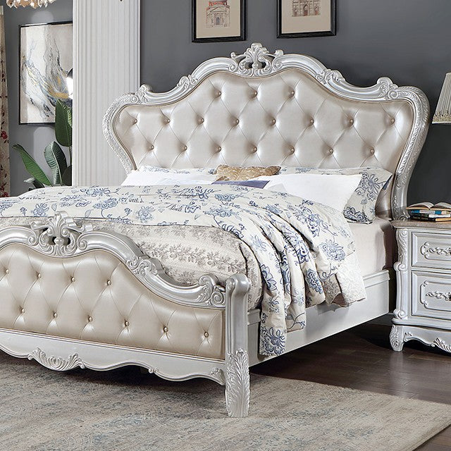 Rosalind Traditional Leatherette Solid Wood Button Tufted Bed