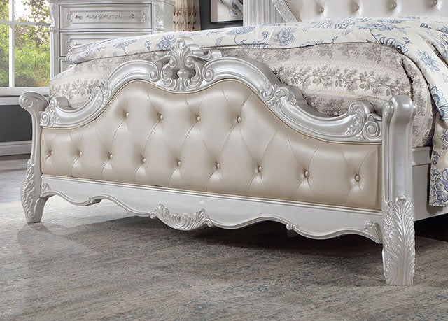 Rosalind Traditional Leatherette Solid Wood Button Tufted Bed