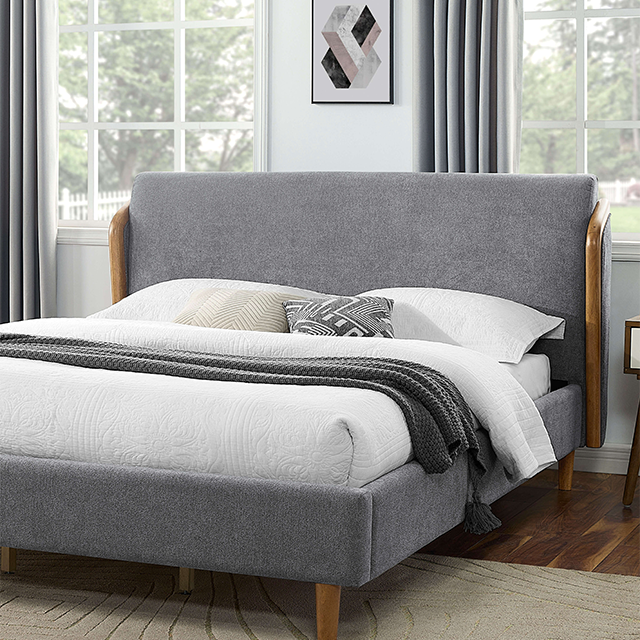 Ulstein Mid Century Fabric Solid Wood Bed