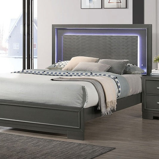 Alison Contemporary Solid Wood Metalic Gray Bed