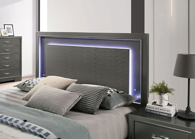 Alison Contemporary Solid Wood Metalic Gray Bed