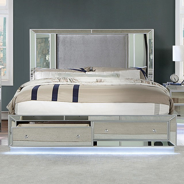 Belladonna Glam Mirror Fabric Headboard Bed