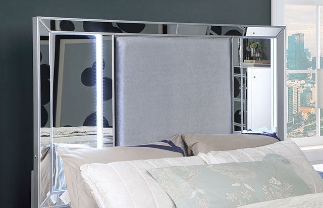 Belladonna Glam Mirror Fabric Headboard Bed