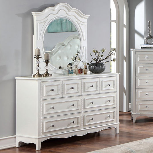 Cadence Transitional Padded Leatherette Crown Molding Dresser