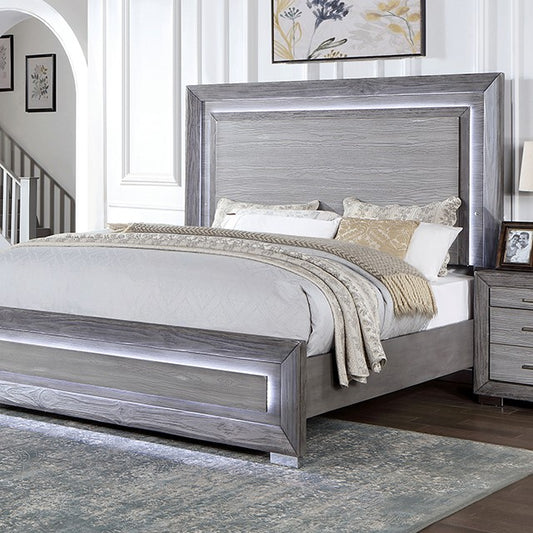 Raiden Transitional Metal Solid Wood Led Headboard Bed