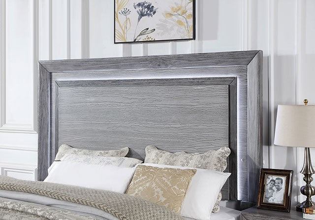 Raiden Transitional Metal Solid Wood Led Headboard Bed