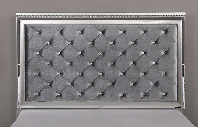 Belleterre Glam Velvet Solid Wood Crystal Acrylic Button Tufted Bed