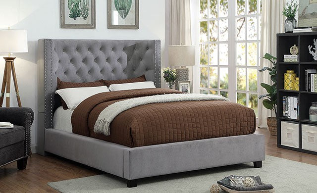 Carley Transitional Flannelette Solid Wood Button Tufted Bed