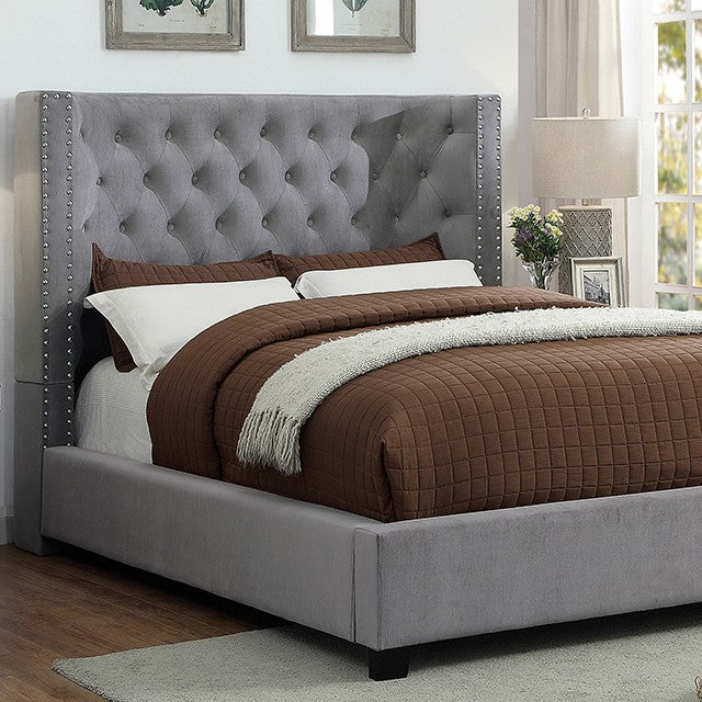 Carley Transitional Flannelette Solid Wood Button Tufted Bed