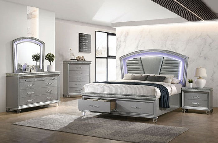 Maddie Contemporary Crystal Mirror Accent Silver Chest