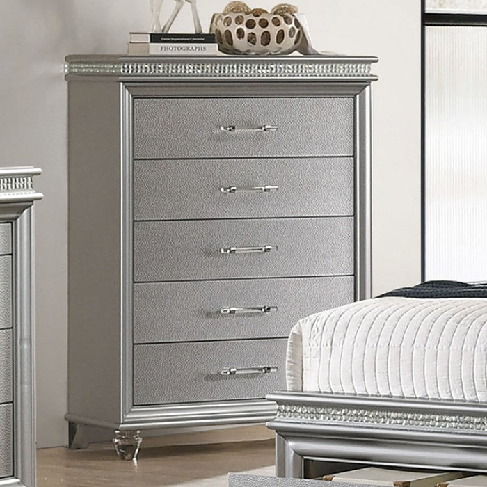 Maddie Contemporary Crystal Mirror Accent Silver Chest