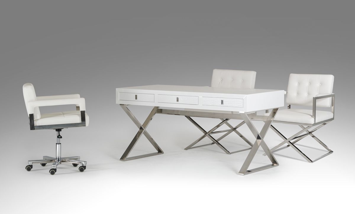 A&X Congress Transitional White Crocodile Office Desk β Elegance Meets Functionality