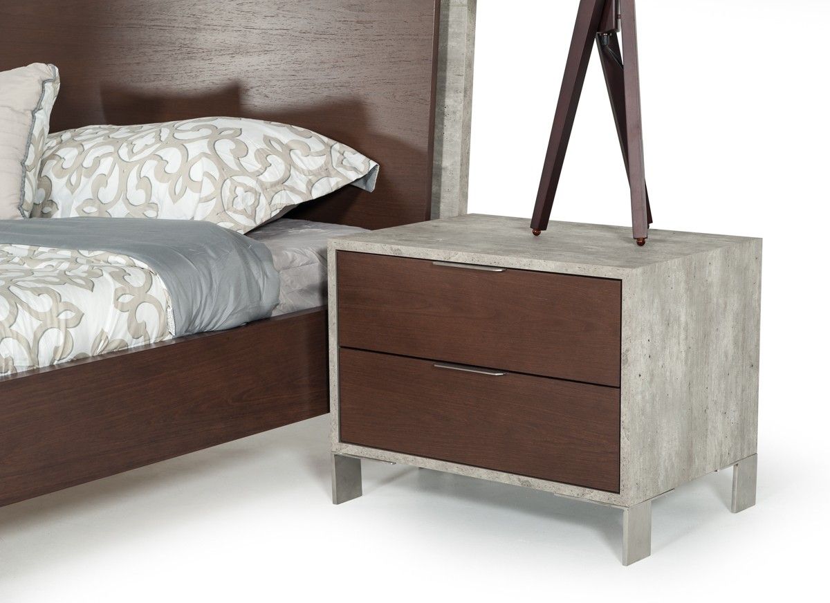 Nova Domus Conner Modern Dark Walnut & Faux Concrete Bedroom Set