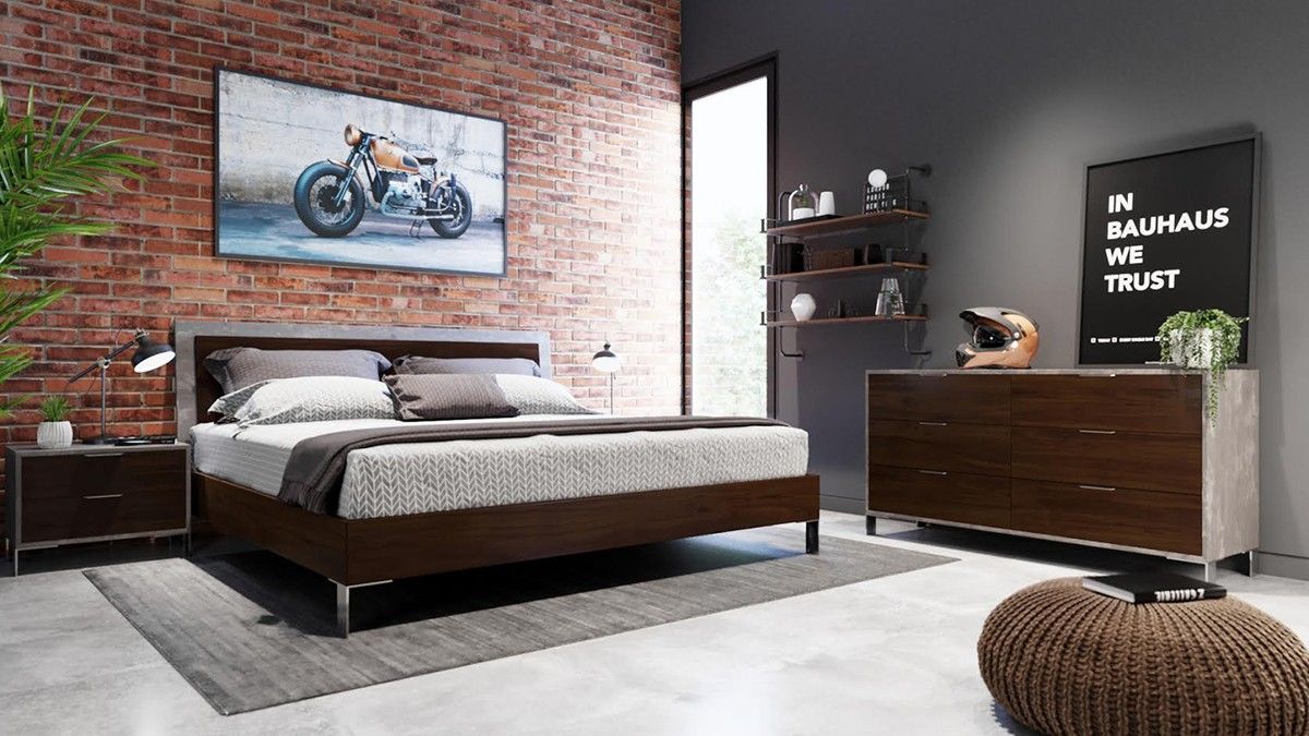 Nova Domus Conner Modern Dark Walnut & Faux Concrete Bedroom Set