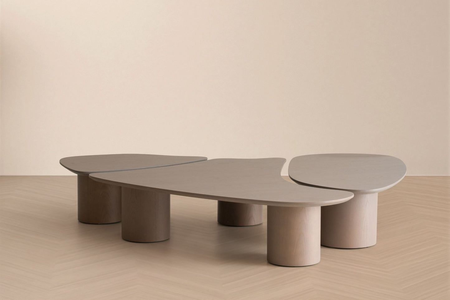 Modrest Connie Modern Nesting Coffee Table Set – White Oak Wood - Space-Saving Contemporary Design