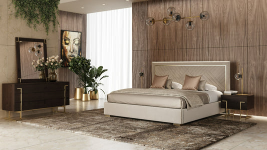 Modrest Corrico Modern Off-White & Champagne Gold Bedroom Set β Elegant Contemporary Design