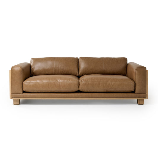 Divani Casa Danson Modern Tan Leather & Wicker Sofa - Stylish and Comfortable Seating for Your Living Room