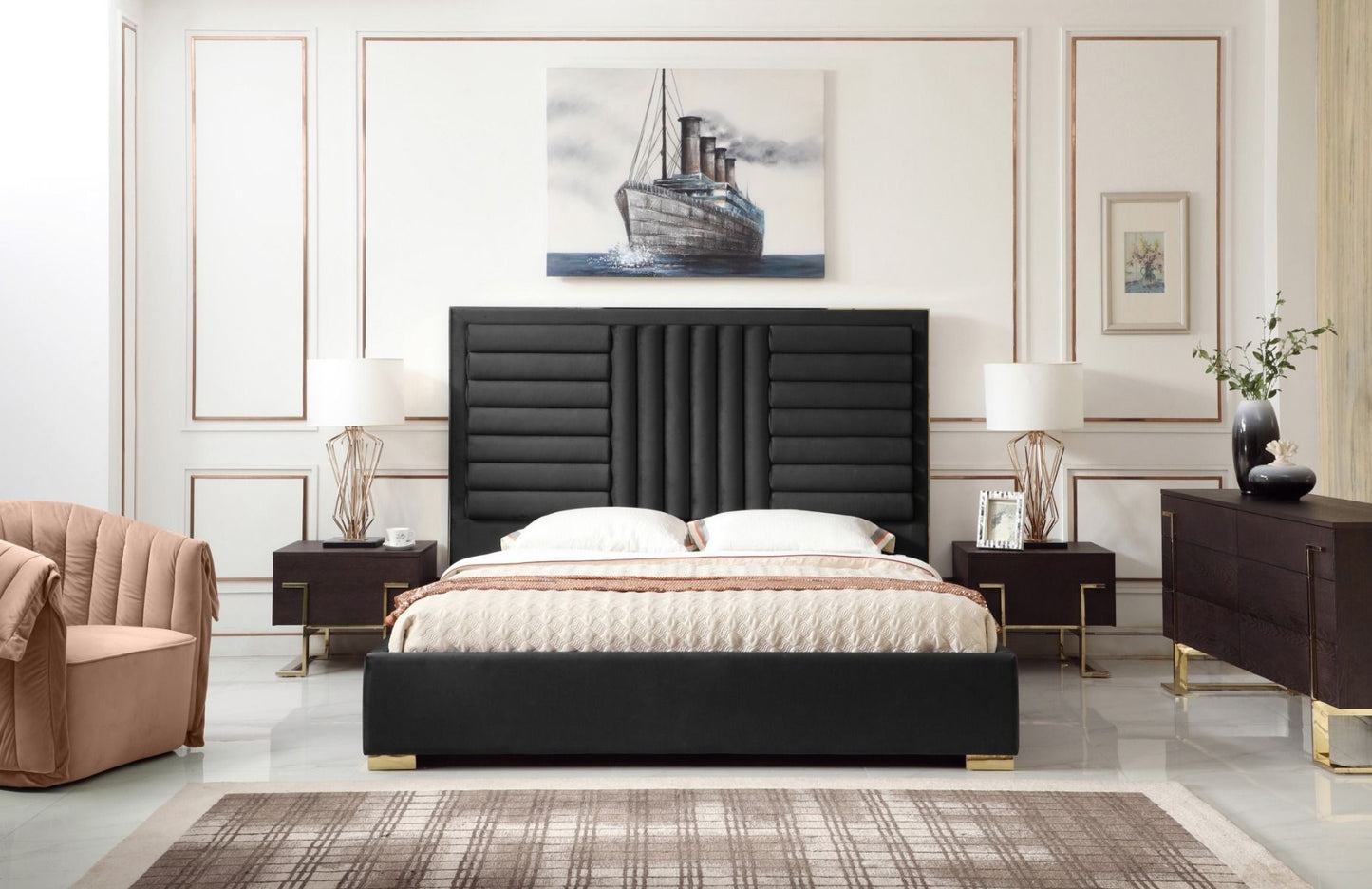 Modrest Daystar - Modern Black Velvet & Gold Bed