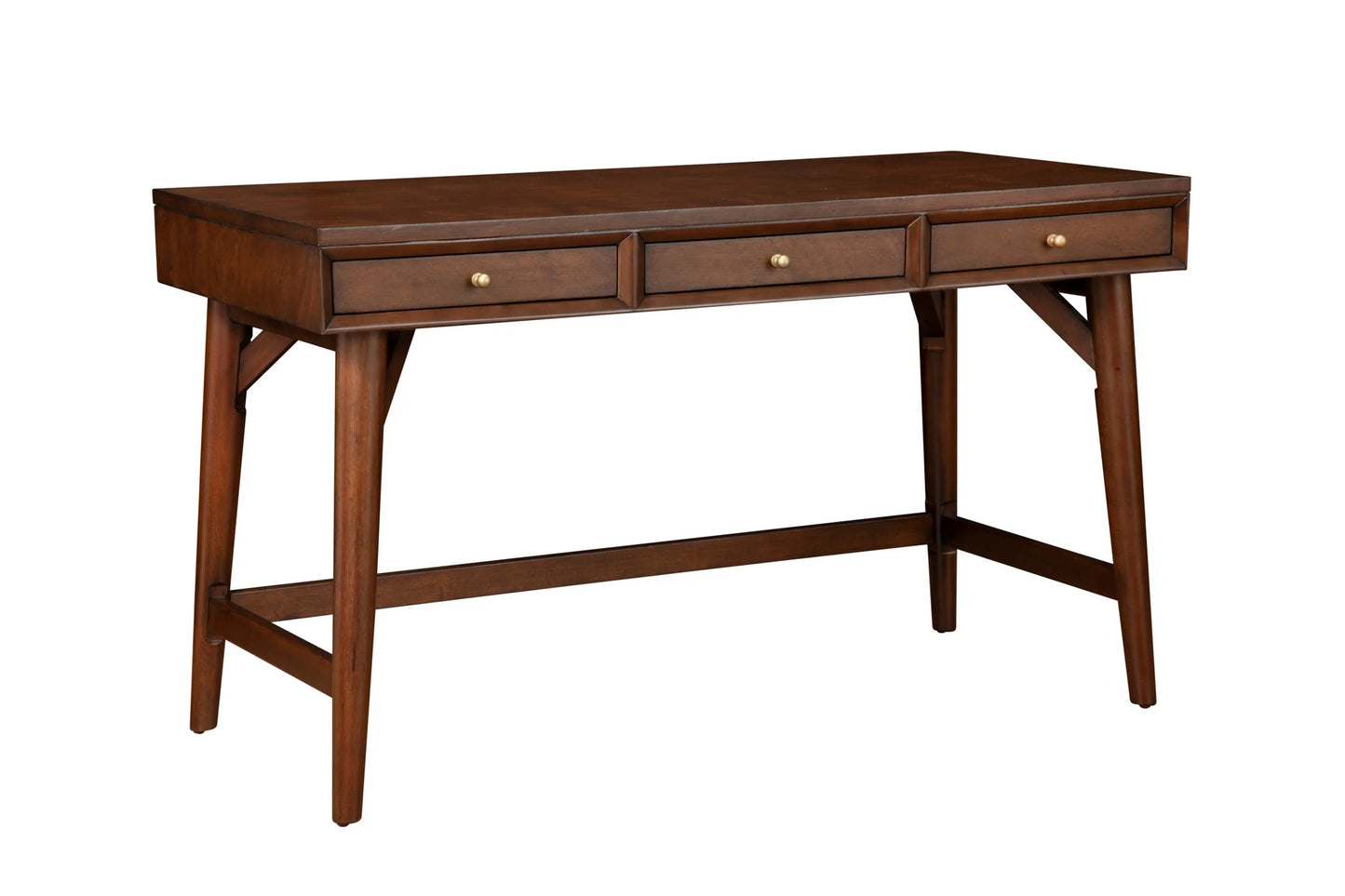 Flynn Large Desk in Rich Walnut - Mid-Century Modern Design with Three Felt-Lined Drawers and Elegant Tapered Legs for a Stylish Workspace