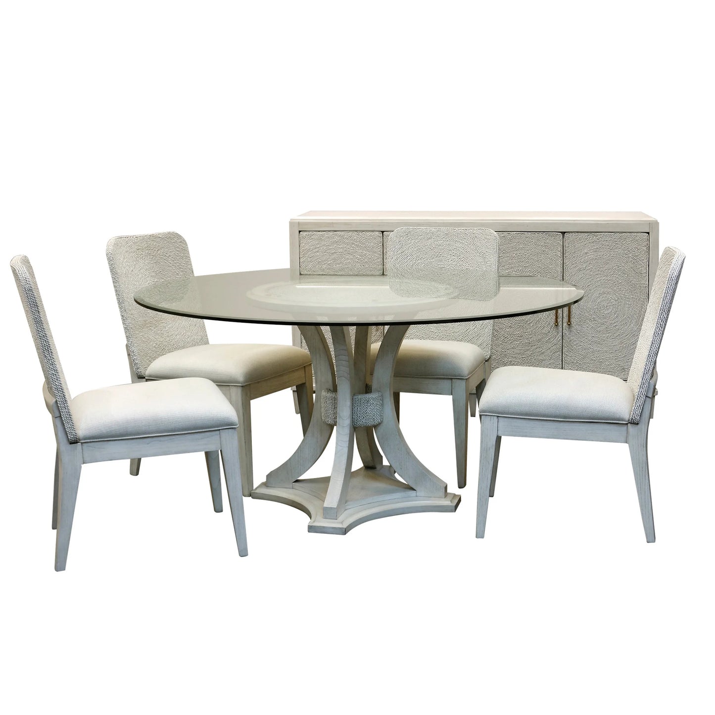 Lauren Round Dining Table Solid Sungkai Wood White Oak Veneer Woven Seagrass Ocean Wave Finish Elegant Dining Solution