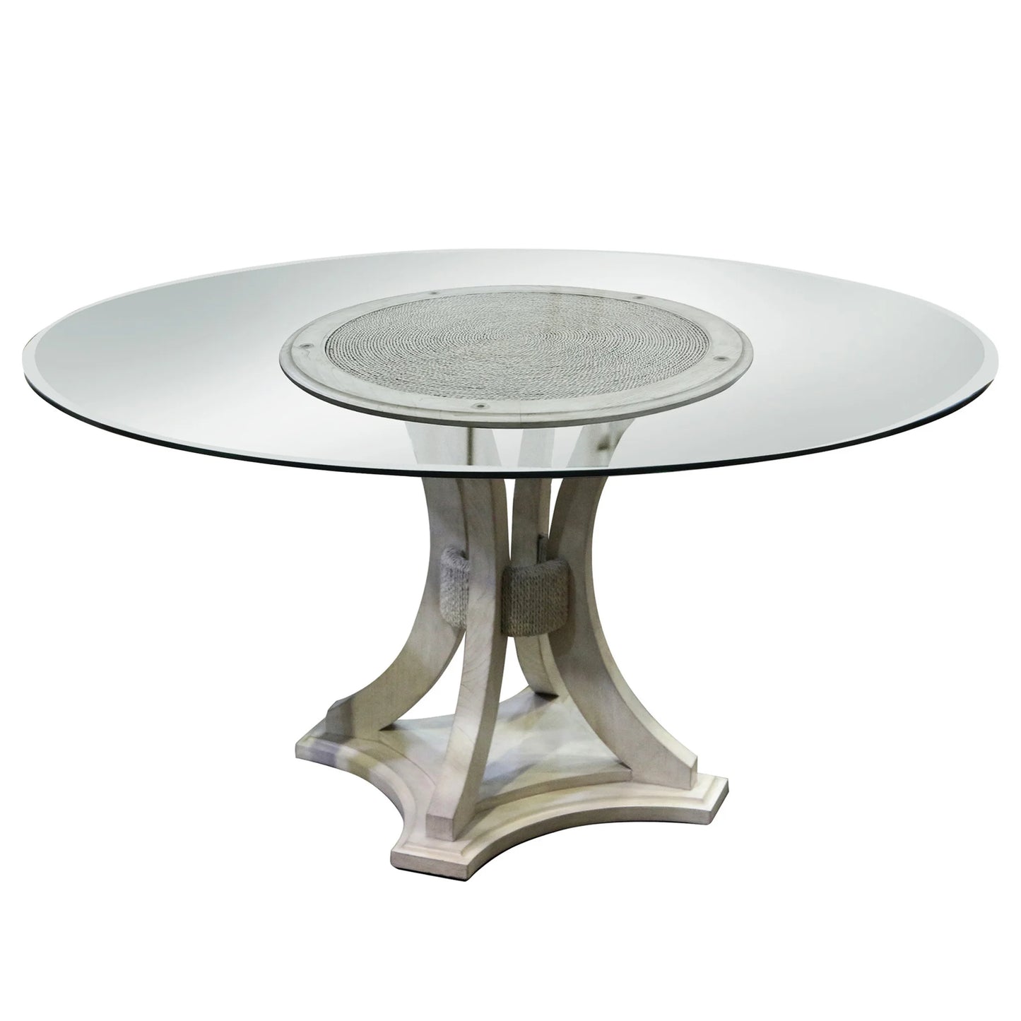 Lauren Round Dining Table Solid Sungkai Wood White Oak Veneer Woven Seagrass Ocean Wave Finish Elegant Dining Solution