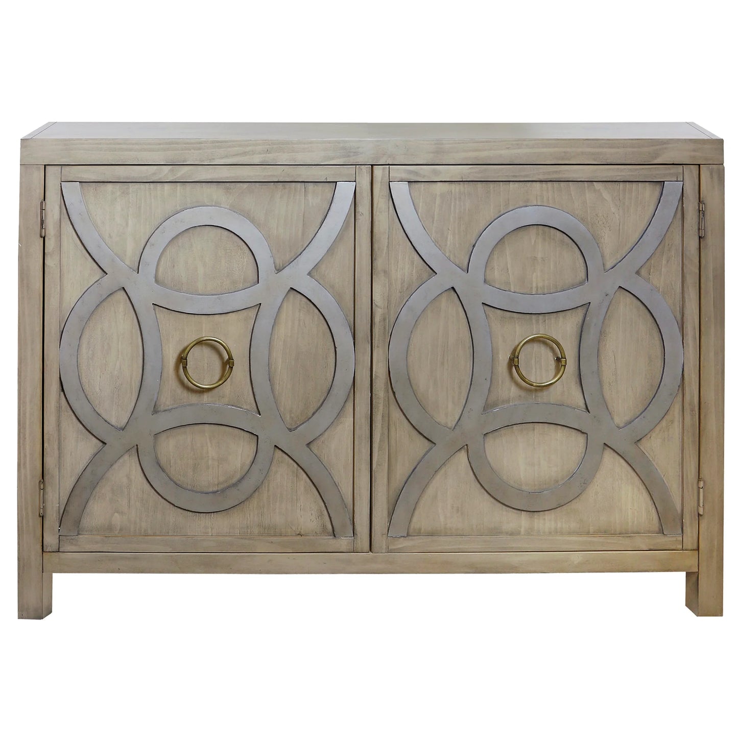 Vintage Accent Cabinet Two Door Design Grey Washed Finish Pine Veneer Elegant Storage Solution