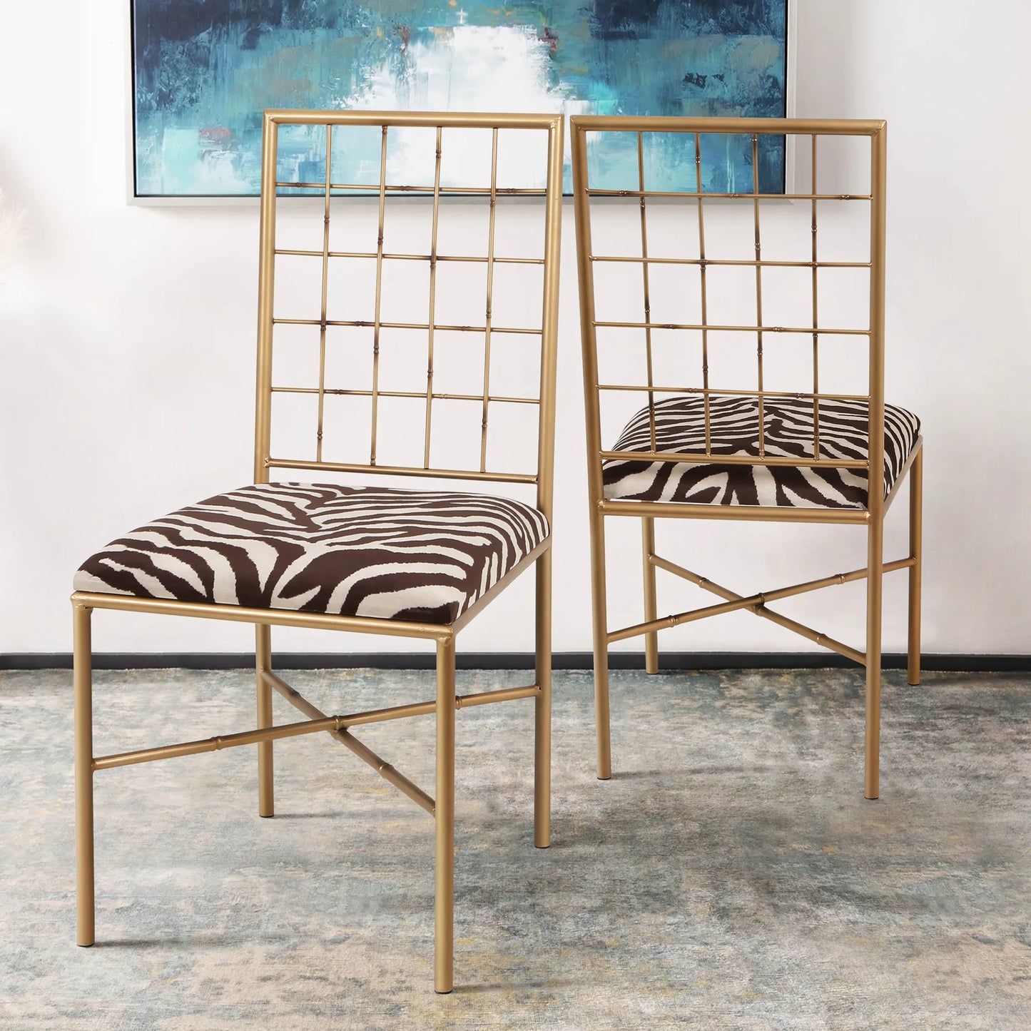Dann Foley Lifestyle Gold Metal Chair with Zebra Cushion Stylish and Chic Seating Solution