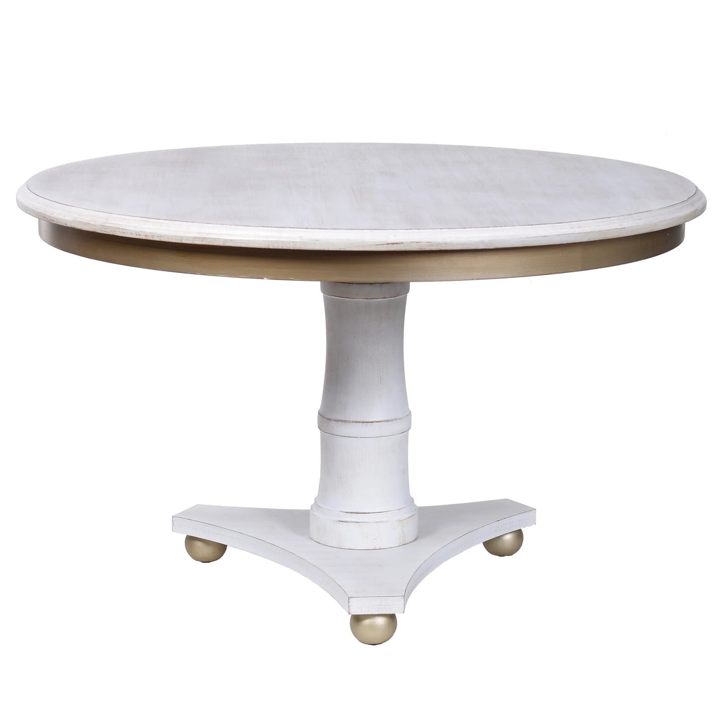 Dann Foley Lifestyle White Round Wooden Dining Table with Gold Accent Elegant Dining Solution