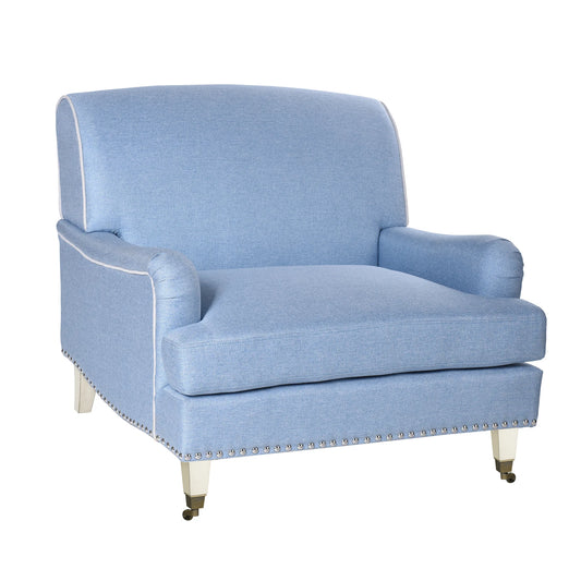 Dann Foley Upholstered Accent Chair β Baby Blue Fabric with Casters