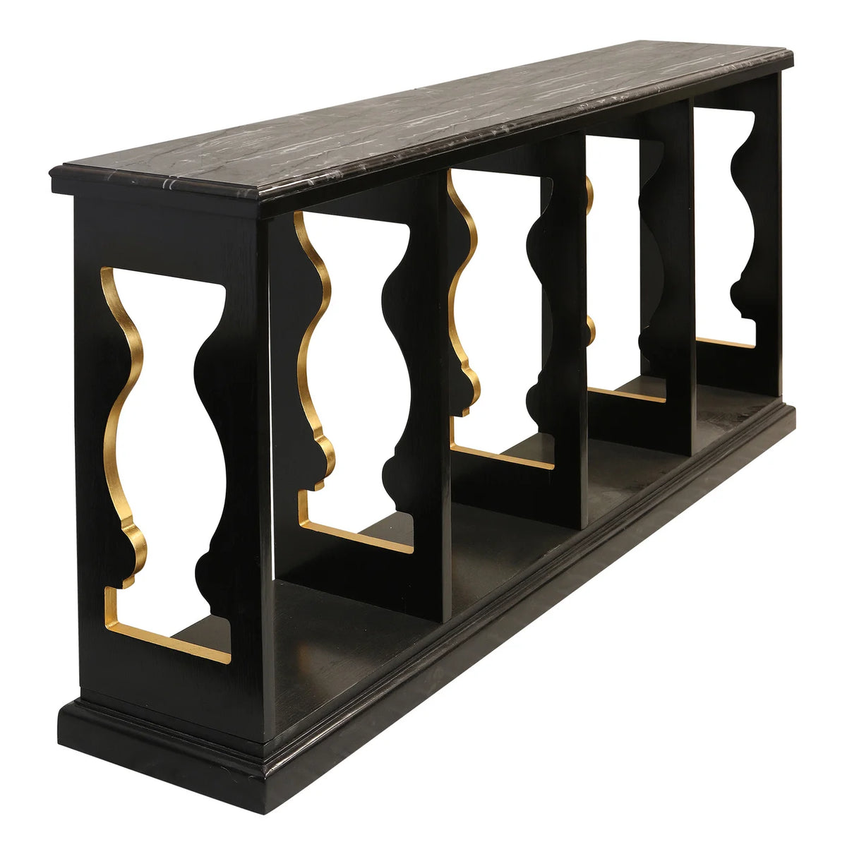 Ebonized Black & Gold FInished Veneer on Mahogany Console