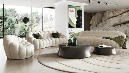 Divani Casa Yolonda Modern Curved Sofa Set β Off-White Fabric Upholstery