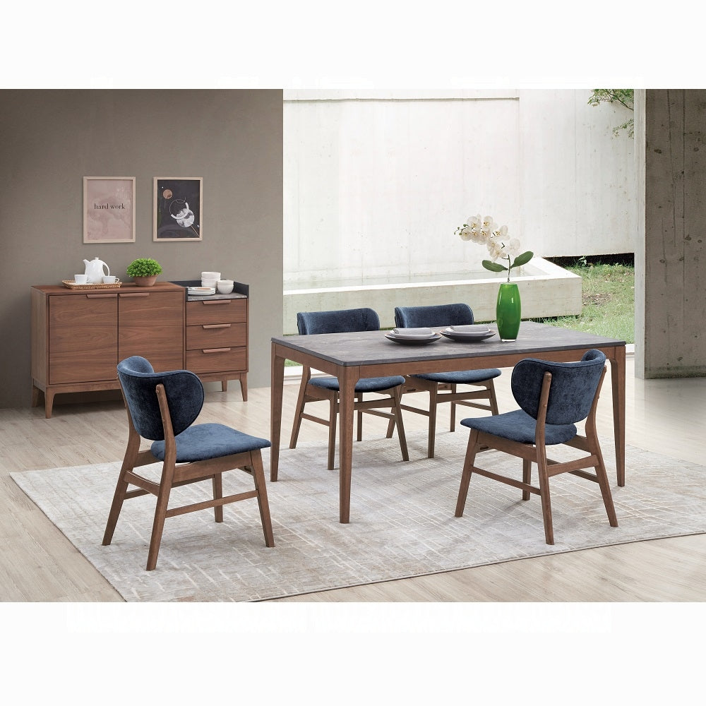 Bevis Blue Fabric & Walnut Finish Side Chair (Set-2)