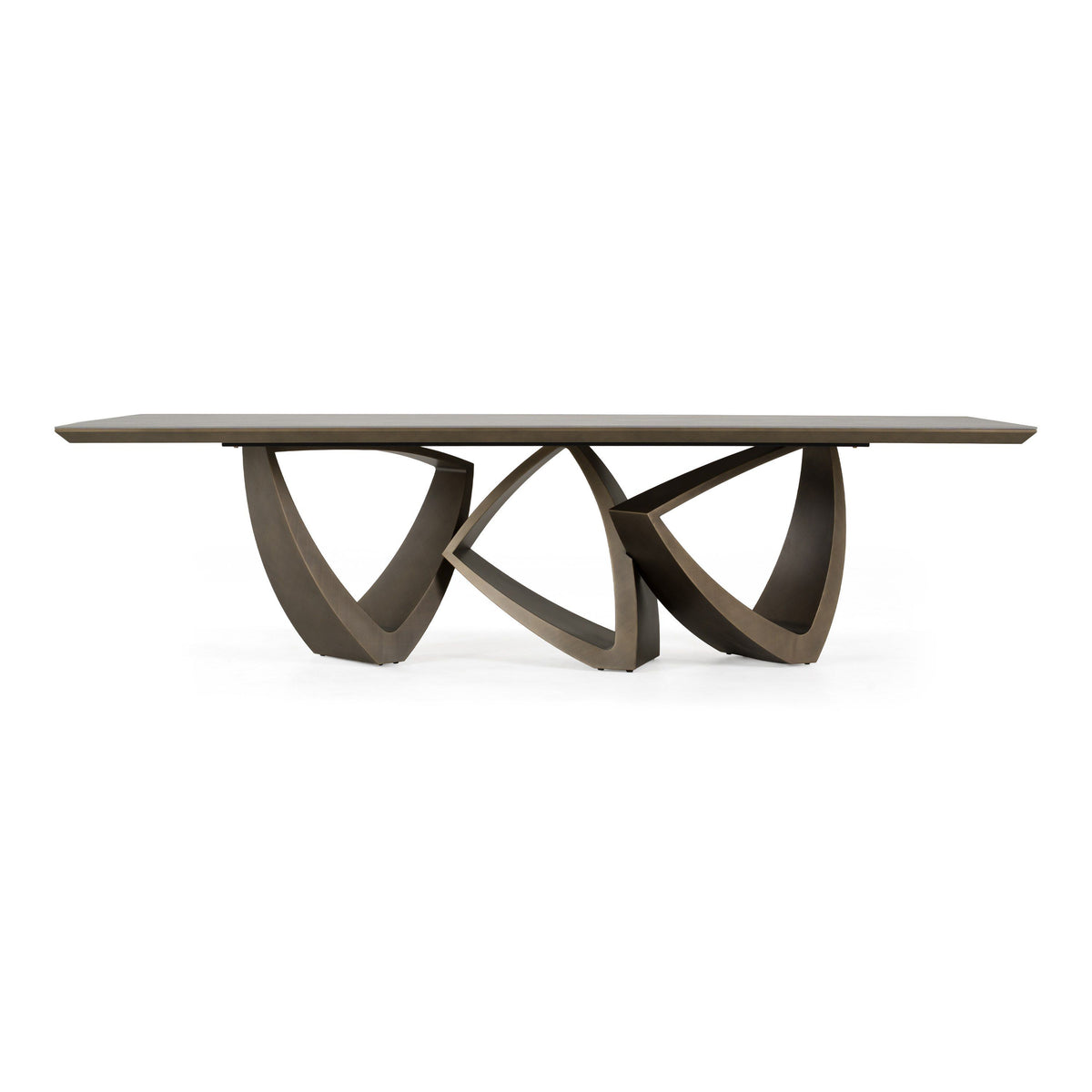 Dollemore Modern Faux Travertine Ceramic Dining Table with Antique Brass Base