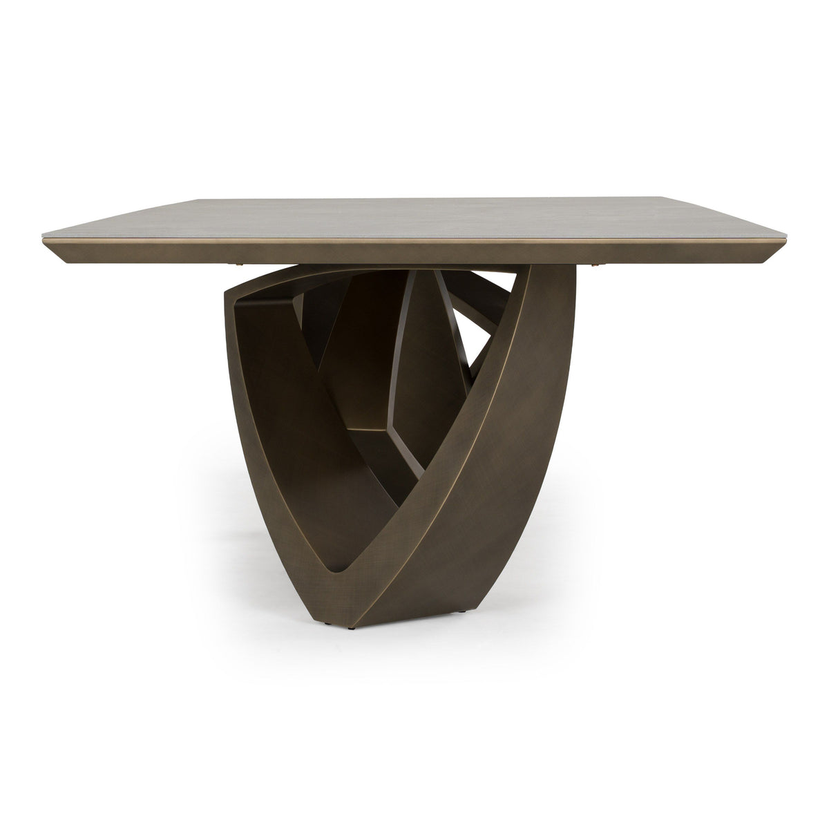Dollemore Modern Faux Travertine Ceramic Dining Table with Antique Brass Base