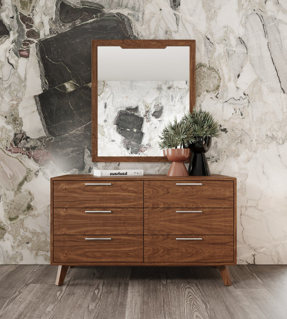Soria Grey and Walnut Bedroom Set with Upholstered Bed