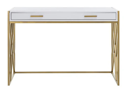 Elaine 2-Drawer Contemporary Desk in White and Gold - Chic and Functional Workspace for Modern Interiors