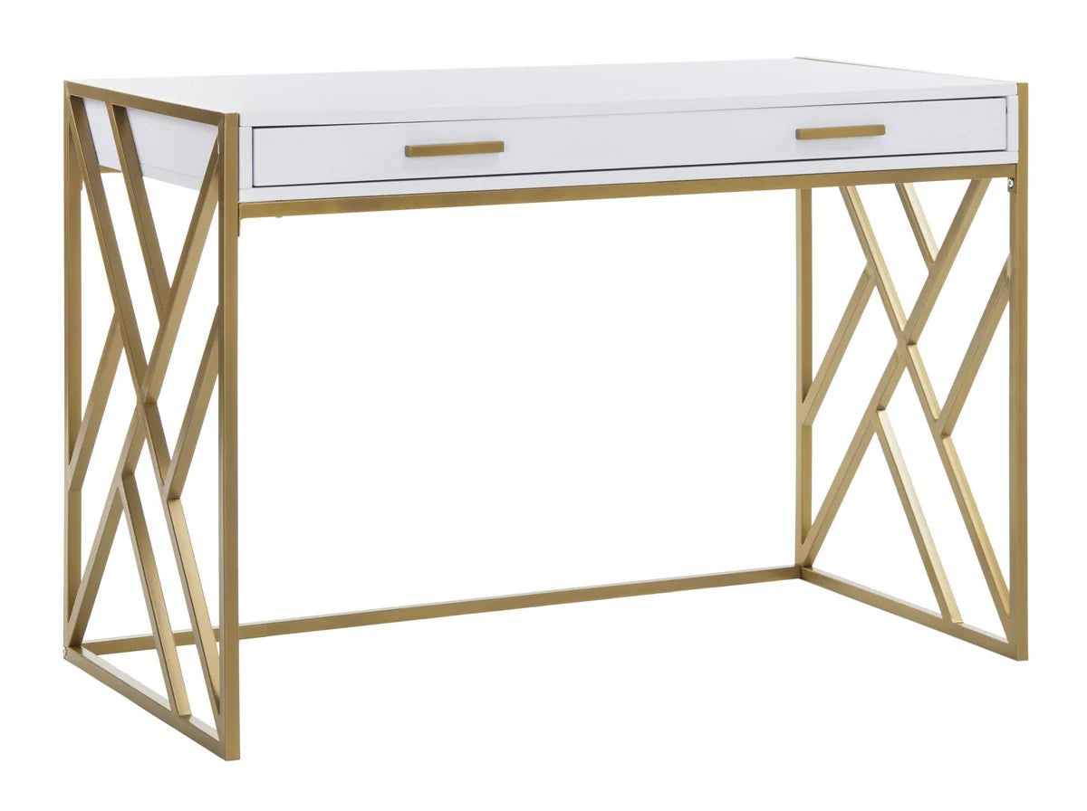 Elaine 2-Drawer Contemporary Desk in White and Gold - Chic and Functional Workspace for Modern Interiors
