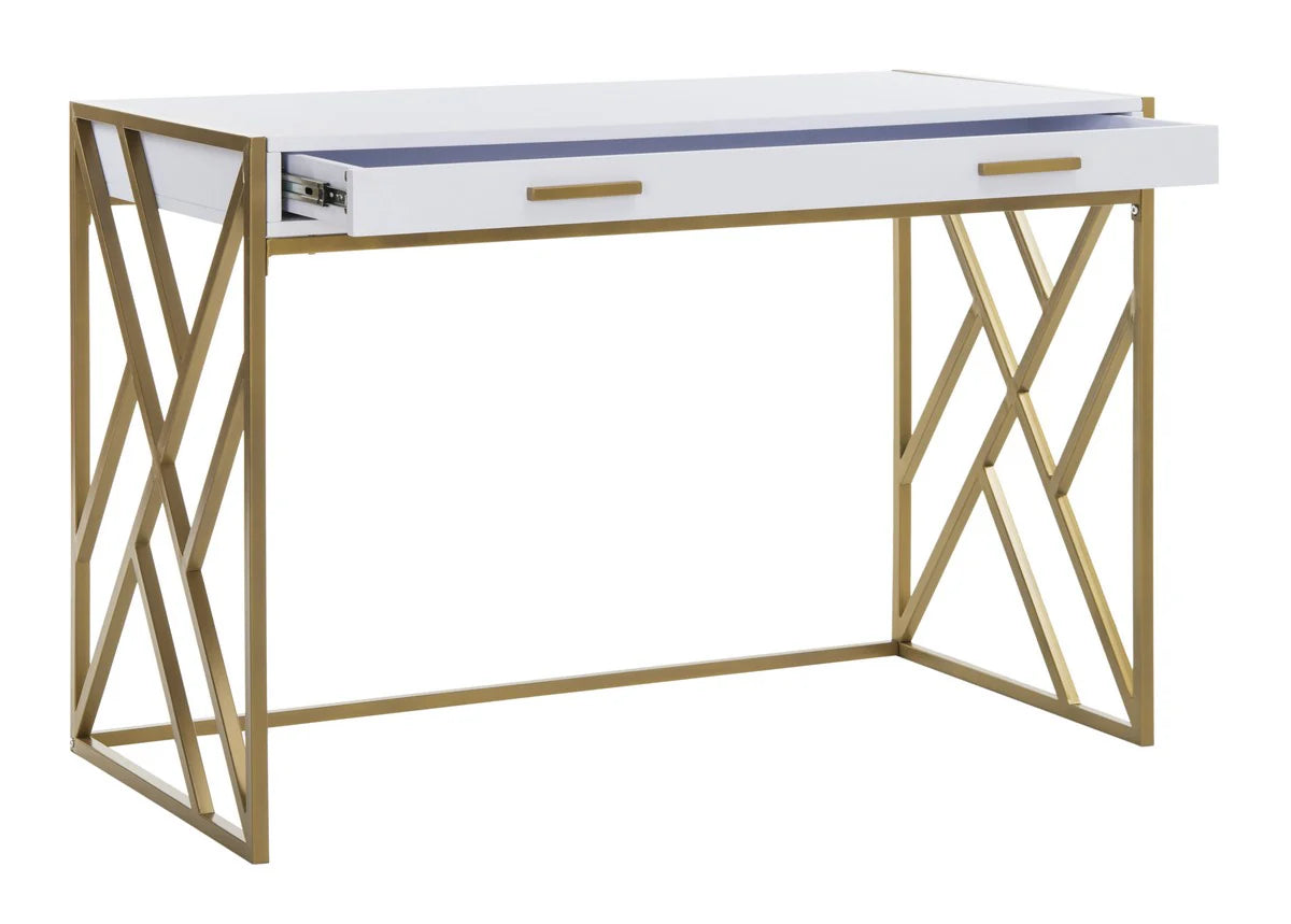 Elaine 2-Drawer Contemporary Desk in White and Gold - Chic and Functional Workspace for Modern Interiors