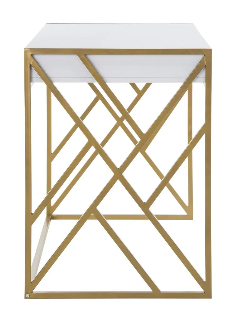 Elaine 2-Drawer Contemporary Desk in White and Gold - Chic and Functional Workspace for Modern Interiors