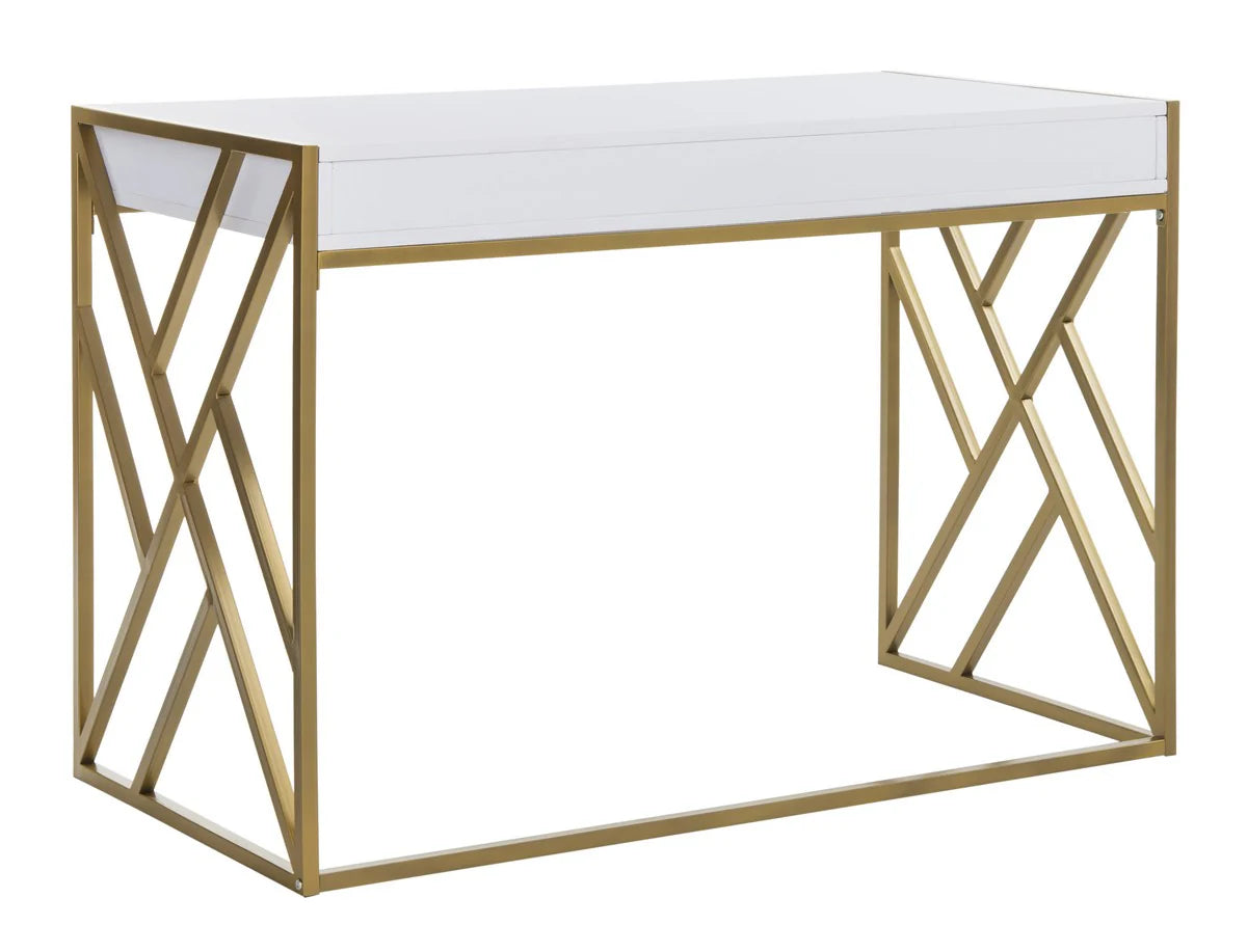 Elaine 2-Drawer Contemporary Desk in White and Gold - Chic and Functional Workspace for Modern Interiors