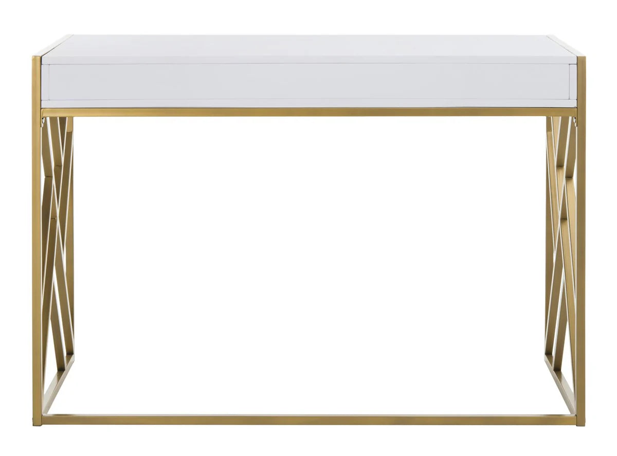 Elaine 2-Drawer Contemporary Desk in White and Gold - Chic and Functional Workspace for Modern Interiors