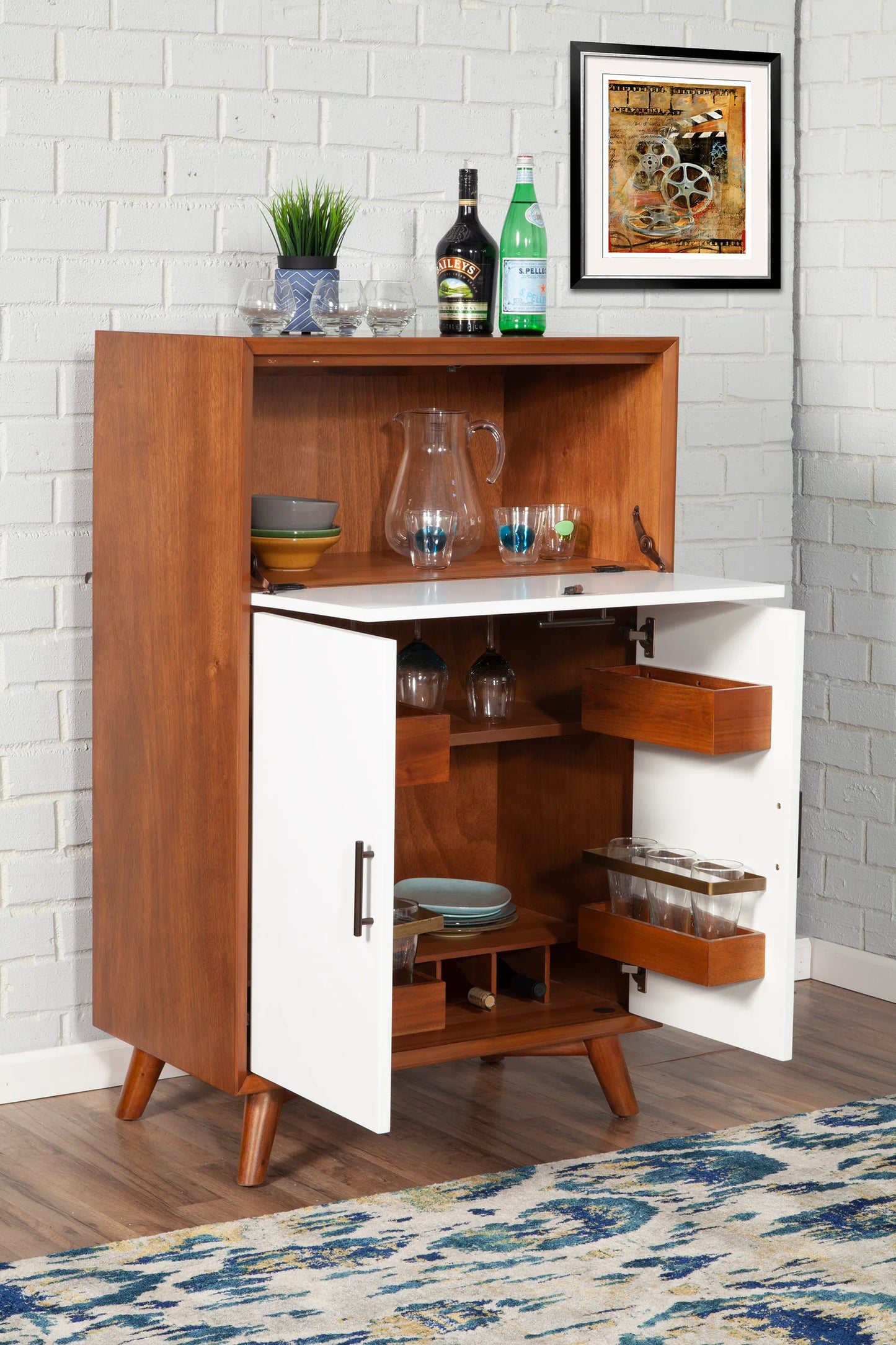 Flynn Large Bar Cabinet with Drop Down Tray – Elegant Storage Solution with Modern Design for Your Entertaining Space