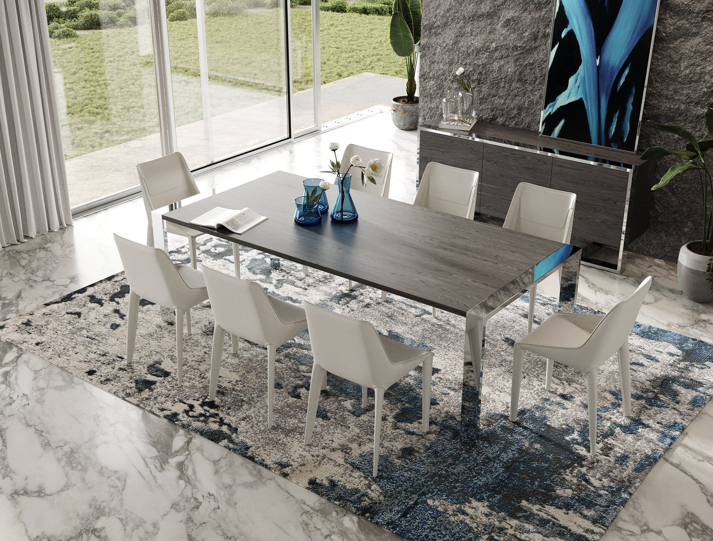 Modrest Fauna Modern Elm Grey & Stainless Steel Chrome Dining Table