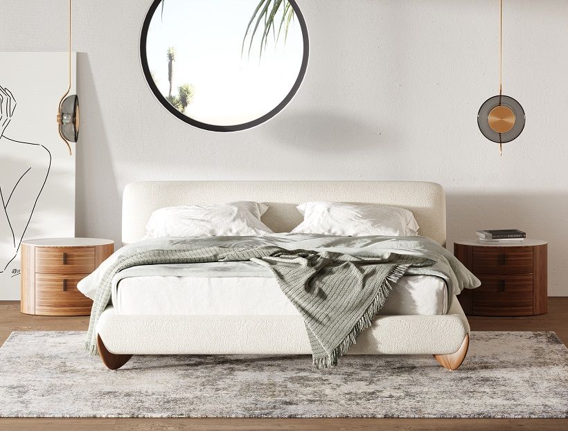 Modrest Fleury Contemporary Bedroom Set β Cream Fabric with Walnut Accents