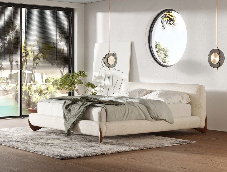Modrest Fleury Contemporary Bedroom Set β Cream Fabric with Walnut Accents