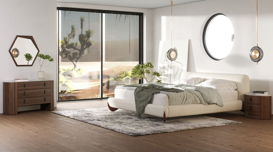 Modrest Fleury Contemporary Bedroom Set β Cream Fabric with Walnut Accents