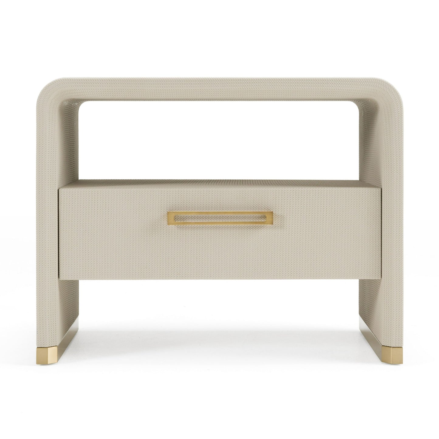 Modrest Florence Modern Beige Shagreen and Gold Nightstand - Elegant Nightstand for Luxury Bedroom Decor
